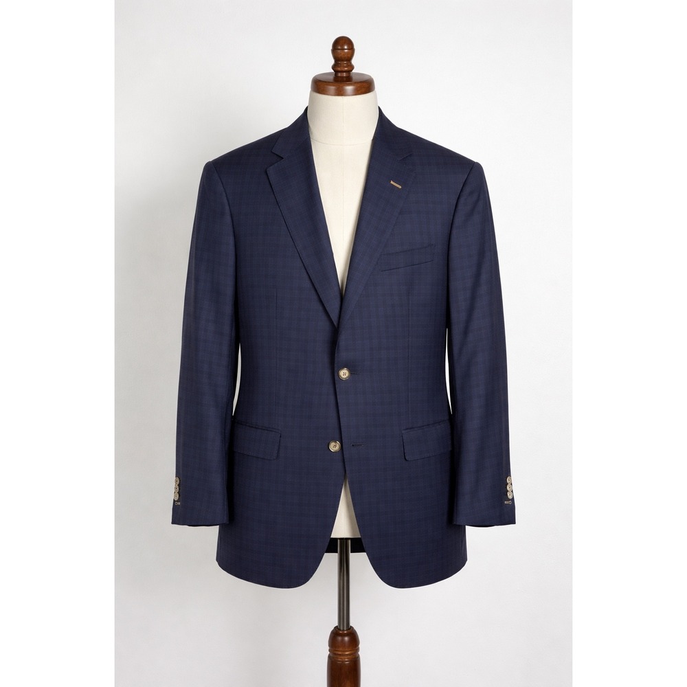 J. Hilburn Vitale Barberis Canonico Wool Blazer Navy Plaid 47L Classic Fit